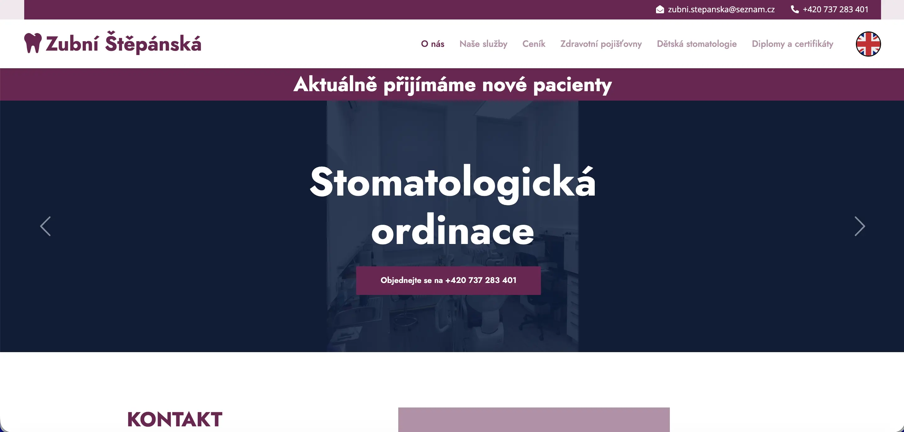 Zubní Štěpánská - Moderní web pro zubní ordinaci